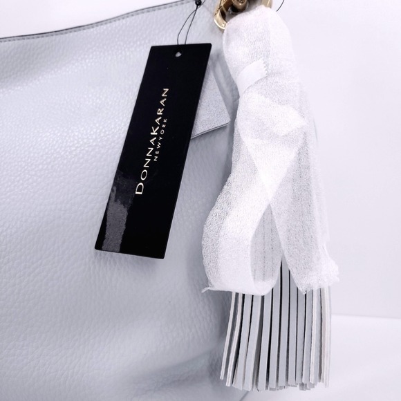 Donna Karan Glenwood Shoulder Leather Bag Slouchy Tassel Frost Blue Large Purse - Picture 3 of 13
